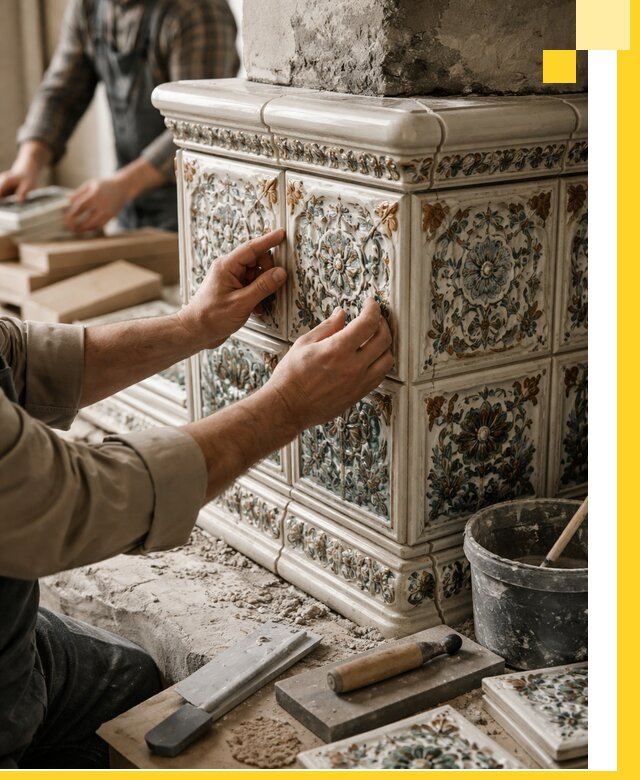 Изразцовые камины под ключ в Котласе: проект и монтаж