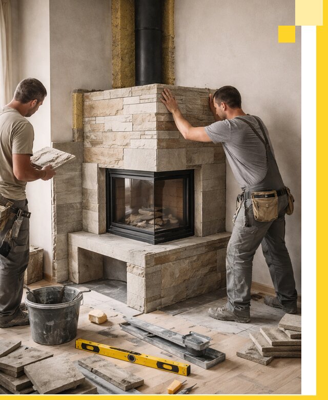 Угловые камины под ключ проект, монтаж и отделка в Котласе