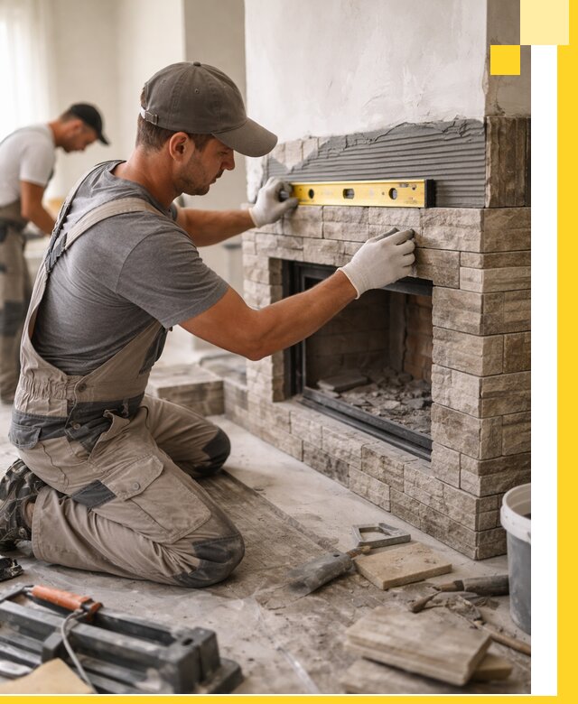 Облицовка каминов в Котласе, монтаж и отделка натуральным камнем