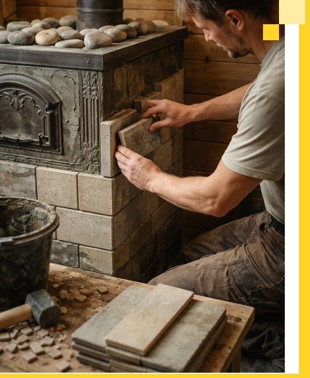 Облицовка банных печей в Котласе профессиональная отделка