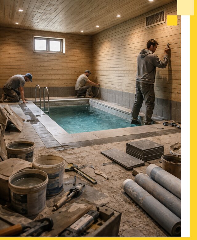 Строительство бани с бассейном и сауной под ключ в Котласе