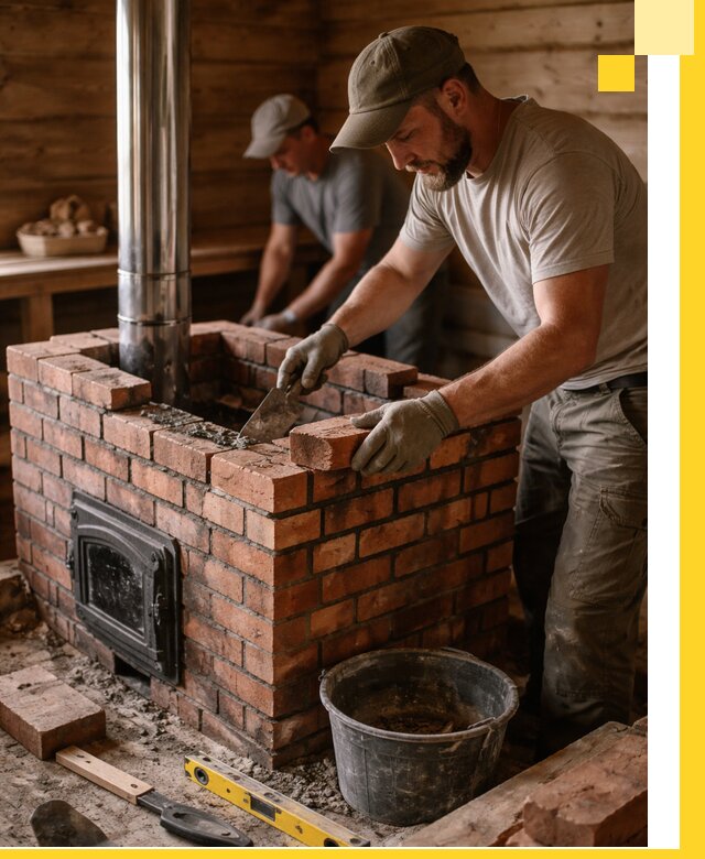 Кирпичные печи для бани под ключ в Котласе, проект и монтаж