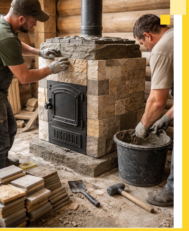 Облицовка банной печи под ключ в Котласе: камень и плитка