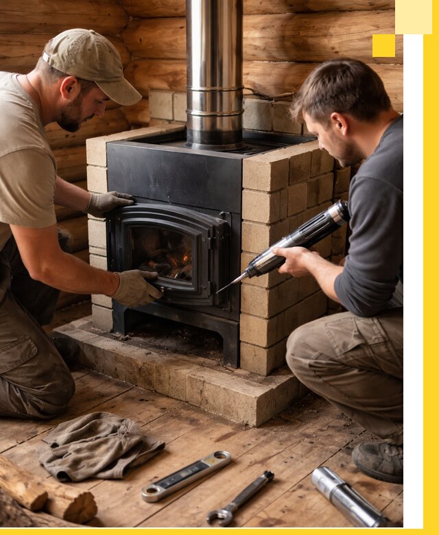 Монтаж и установка печи в бане под ключ с гарантией в Котласе