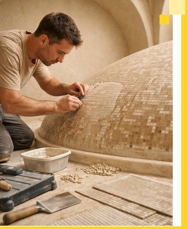 Профессиональная укладка мозаики для хамама под ключ в Котласе